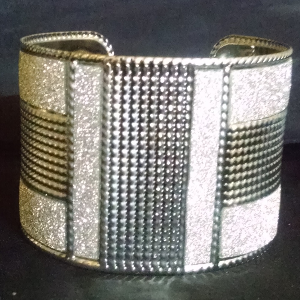 Bling Rhodium Sparkle Glitter Wide Cuff Bracelet